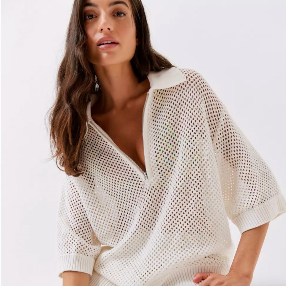 UO BDG White Terri Open-Knit Oversized Sweater Size S